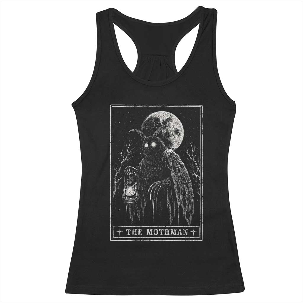 The Mothman Tarot Card Racerback Tank Top Cryptid Monochromatic Occult Graphic