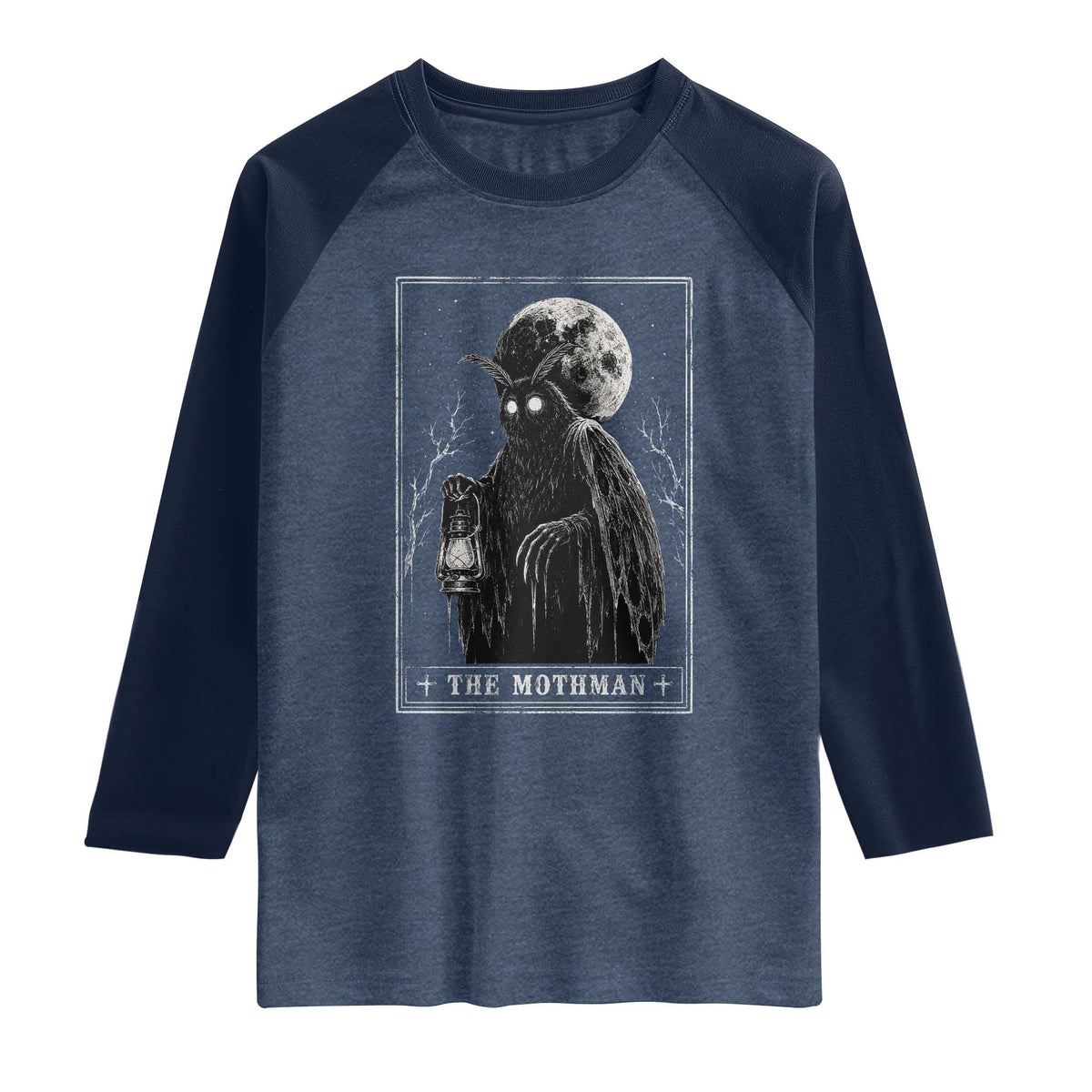 The Mothman Tarot Card Raglan Shirt Cryptid Monochromatic Occult Graphic
