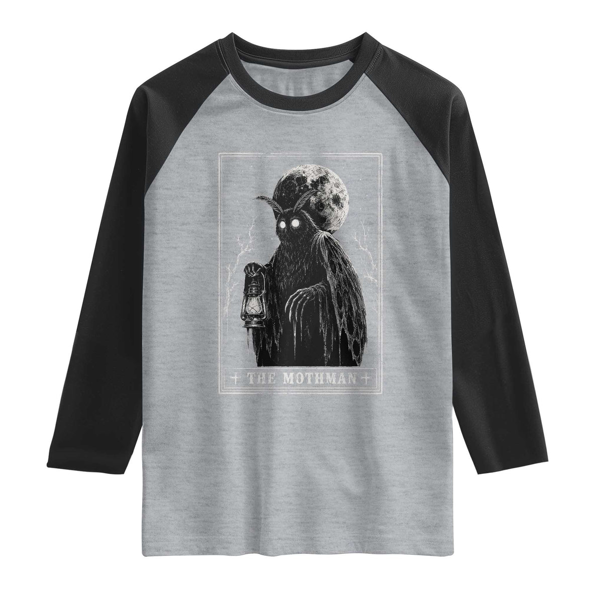 The Mothman Tarot Card Raglan Shirt Cryptid Monochromatic Occult Graphic