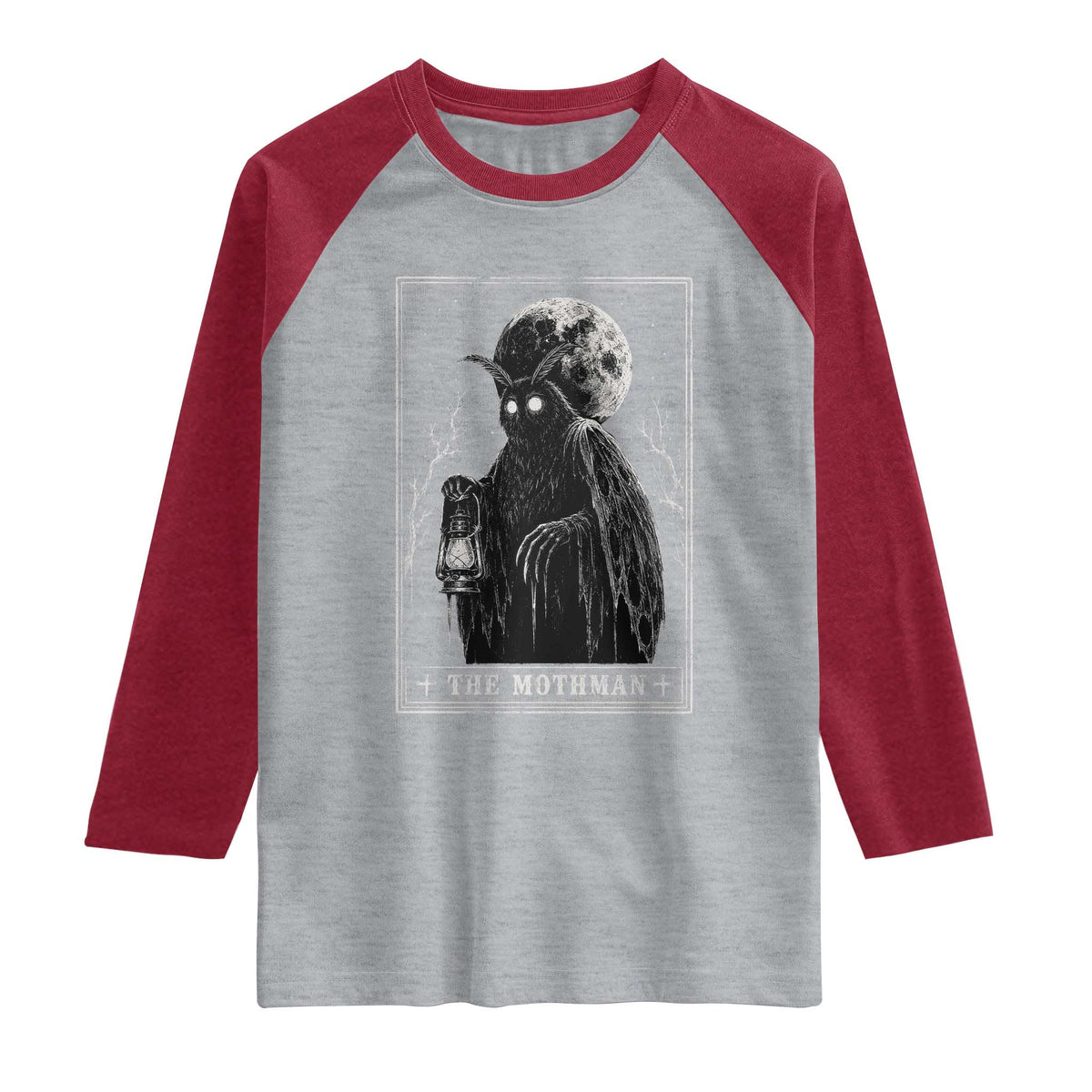 The Mothman Tarot Card Raglan Shirt Cryptid Monochromatic Occult Graphic