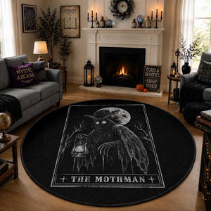 The Mothman Tarot Card Round Rug Cryptid Monochromatic Occult Graphic