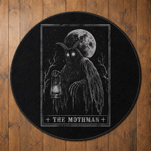 The Mothman Tarot Card Round Rug Cryptid Monochromatic Occult Graphic