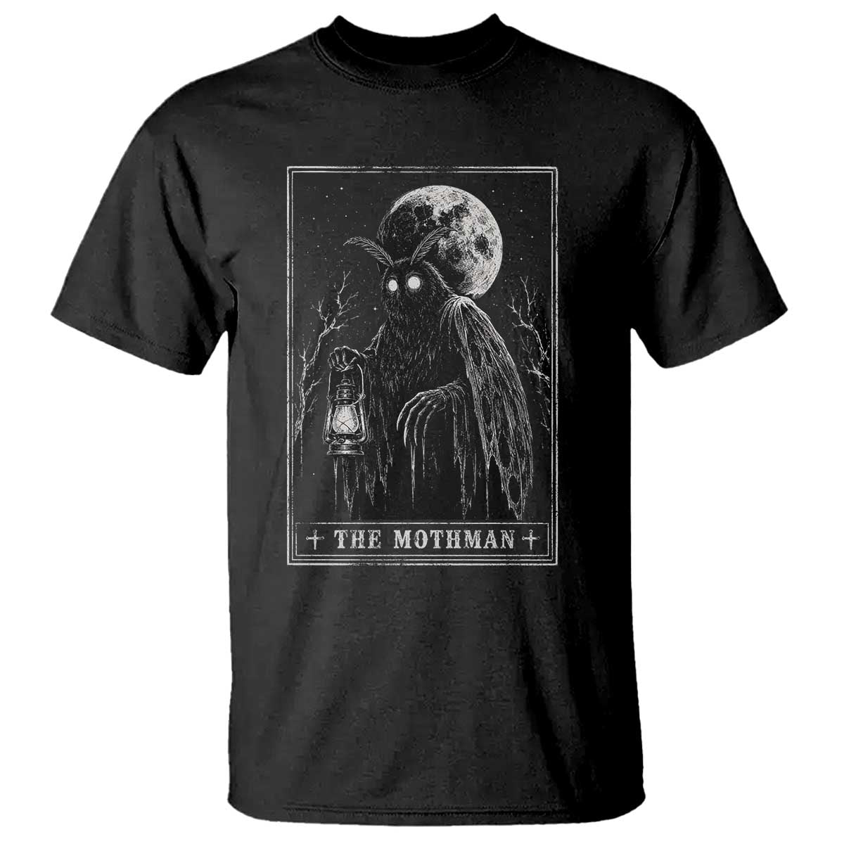 The Mothman Tarot Card T Shirt Cryptid Monochromatic Occult Graphic