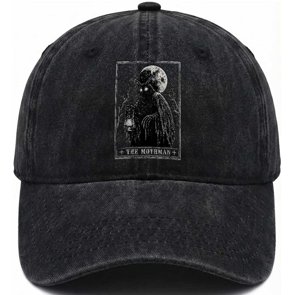 The Mothman Tarot Card Washed Cotton Baseball Cap Cryptid Monochromatic Occult Graphic