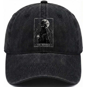 The Mothman Tarot Card Washed Cotton Baseball Cap Cryptid Monochromatic Occult Graphic