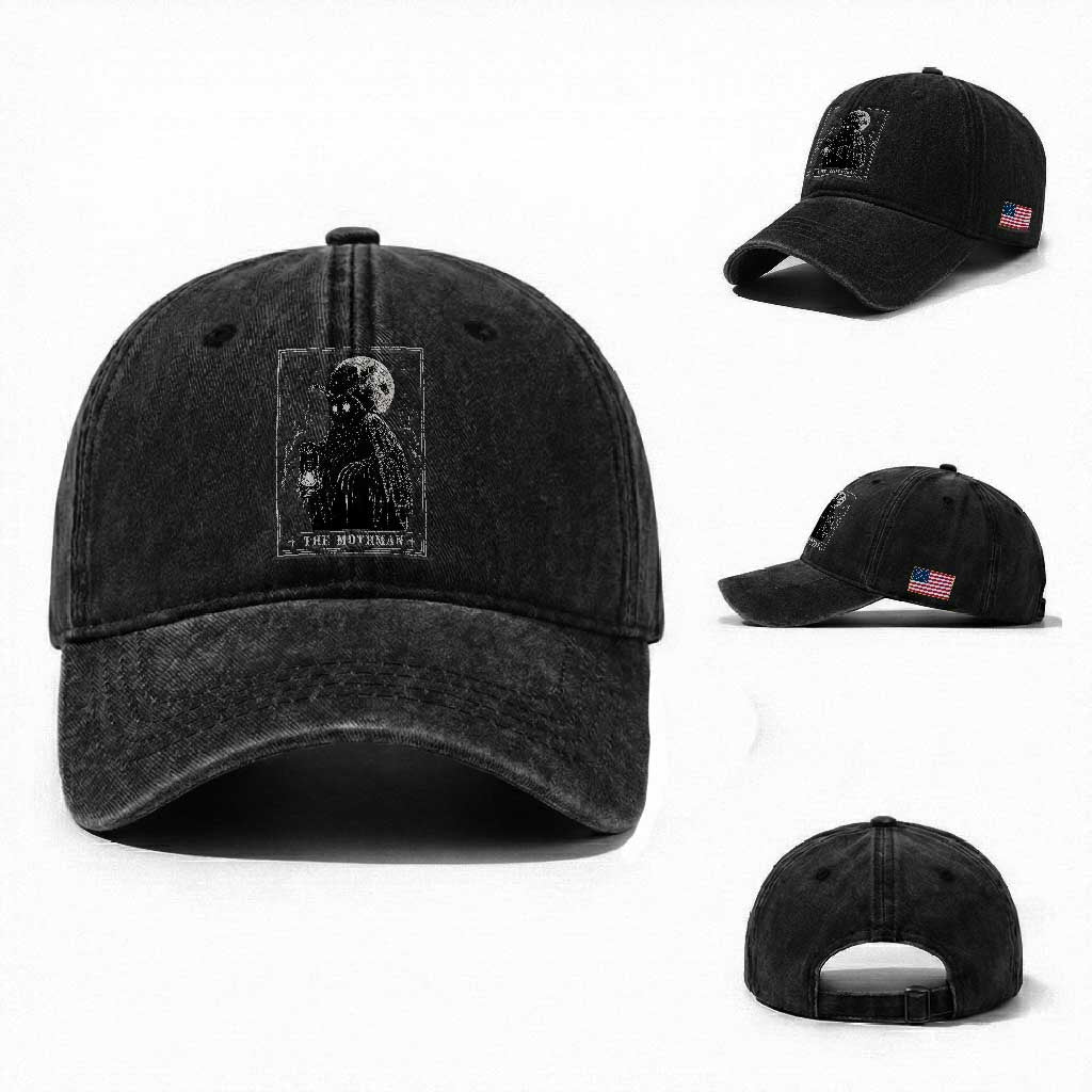 The Mothman Tarot Card Washed Cotton Baseball Cap Cryptid Monochromatic Occult Graphic