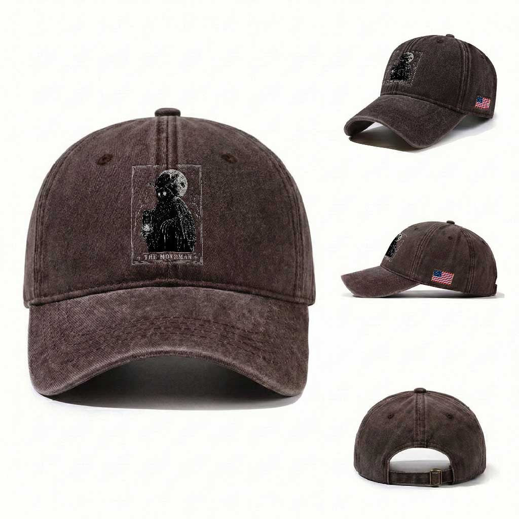 The Mothman Tarot Card Washed Cotton Baseball Cap Cryptid Monochromatic Occult Graphic