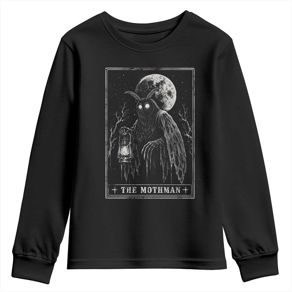 The Mothman Tarot Card Youth Sweatshirt Cryptid Monochromatic Occult Graphic