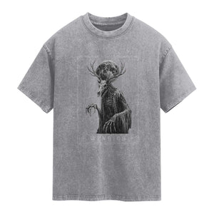 Wendigo Tarot Card Cryptid Monochromatic Occult Graphic Washed Cotton T-Shirt