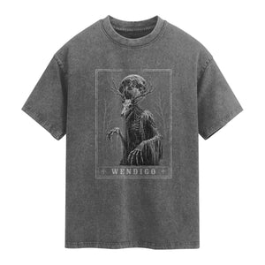Wendigo Tarot Card Cryptid Monochromatic Occult Graphic Washed Cotton T-Shirt