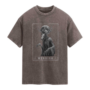 Wendigo Tarot Card Cryptid Monochromatic Occult Graphic Washed Cotton T-Shirt