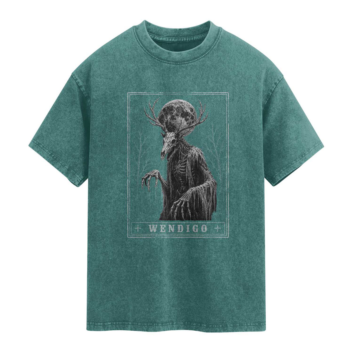 Wendigo Tarot Card Cryptid Monochromatic Occult Graphic Washed Cotton T-Shirt