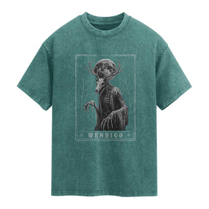 Wendigo Tarot Card Cryptid Monochromatic Occult Graphic Washed Cotton T-Shirt