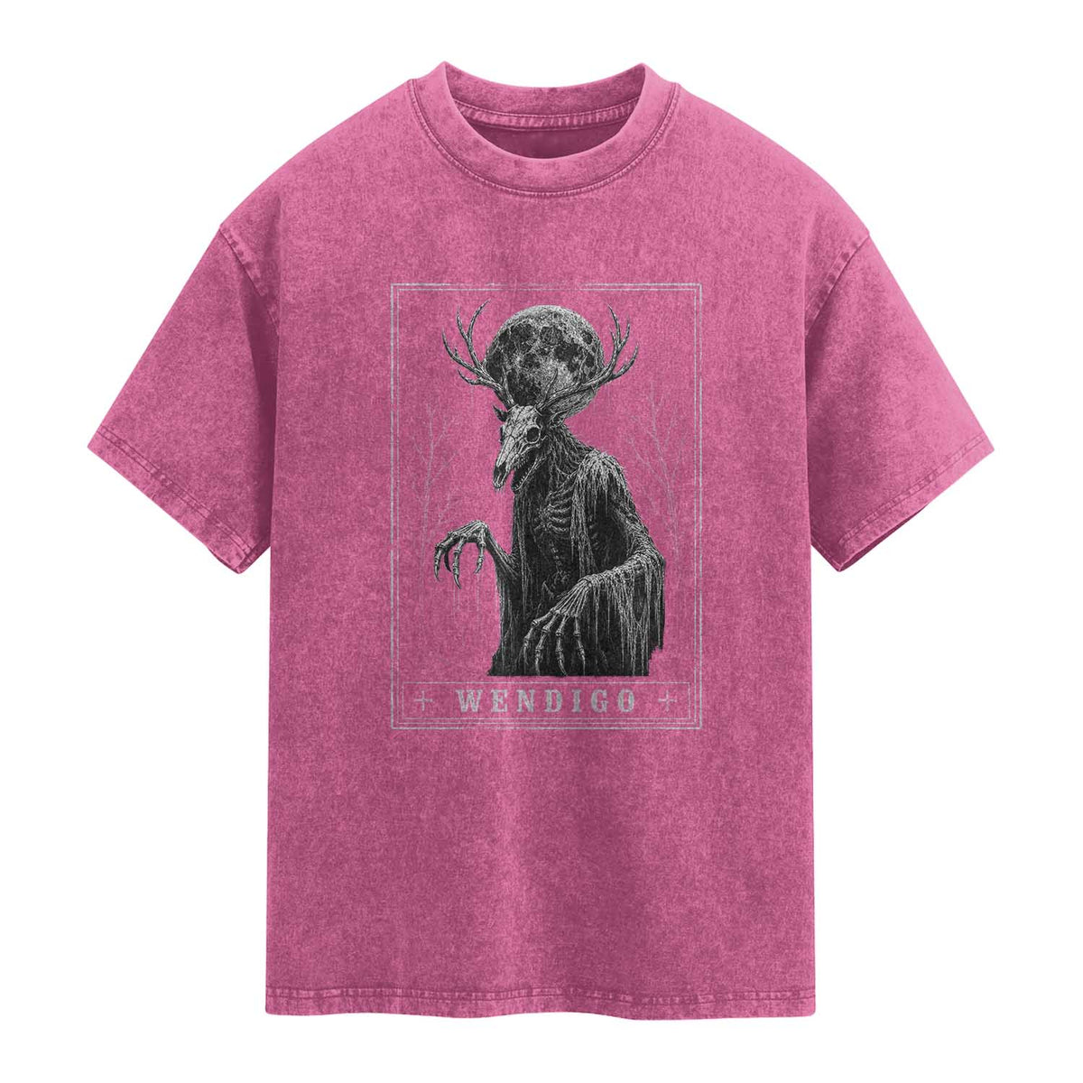 Wendigo Tarot Card Cryptid Monochromatic Occult Graphic Washed Cotton T-Shirt