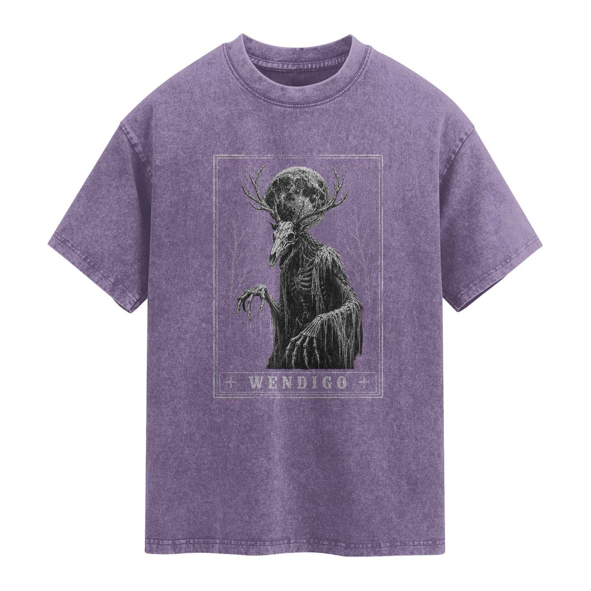 Wendigo Tarot Card Cryptid Monochromatic Occult Graphic Washed Cotton T-Shirt