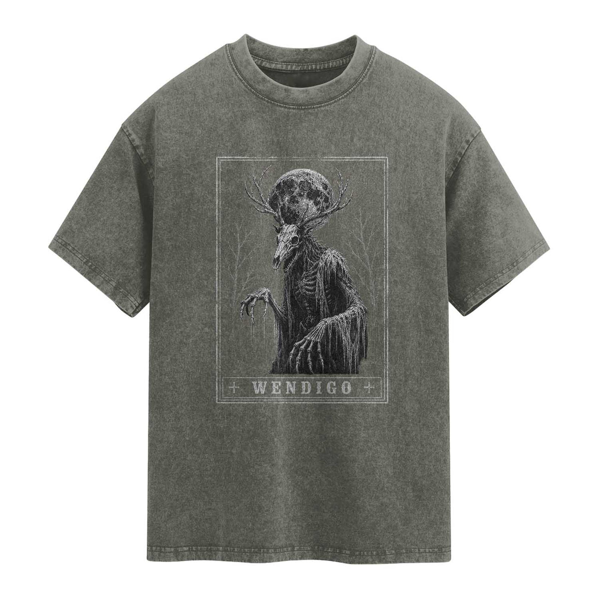 Wendigo Tarot Card Cryptid Monochromatic Occult Graphic Washed Cotton T-Shirt