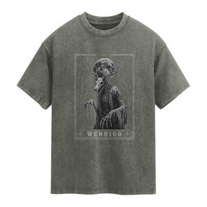 Wendigo Tarot Card Cryptid Monochromatic Occult Graphic Washed Cotton T-Shirt