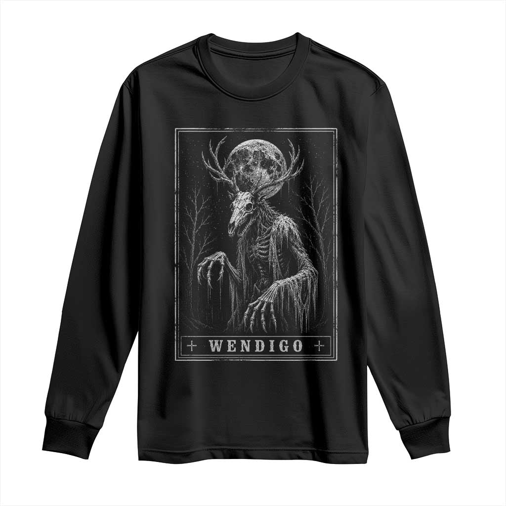 Wendigo Tarot Card Cryptid Monochromatic Occult Graphic Long Sleeve Shirt