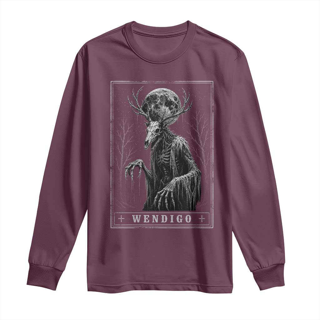 Wendigo Tarot Card Cryptid Monochromatic Occult Graphic Long Sleeve Shirt