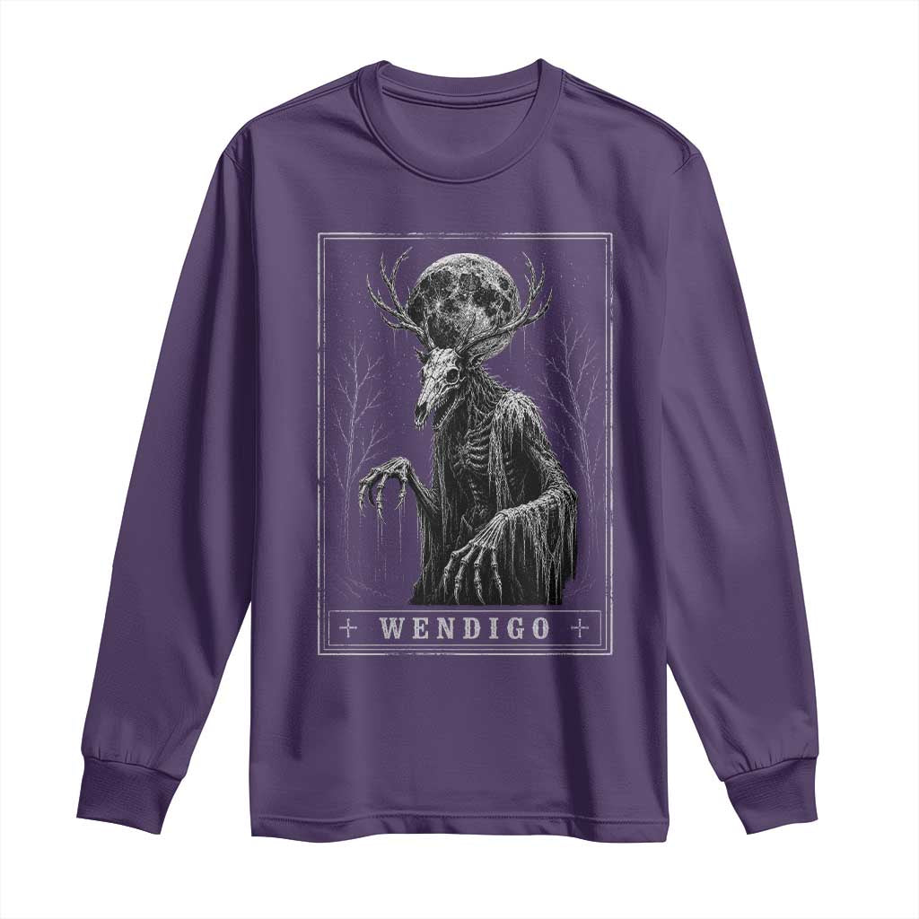 Wendigo Tarot Card Cryptid Monochromatic Occult Graphic Long Sleeve Shirt