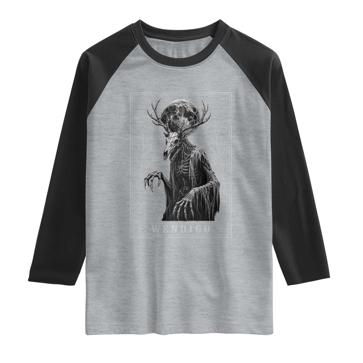 Wendigo Tarot Card Cryptid Monochromatic Occult Graphic Raglan Shirt