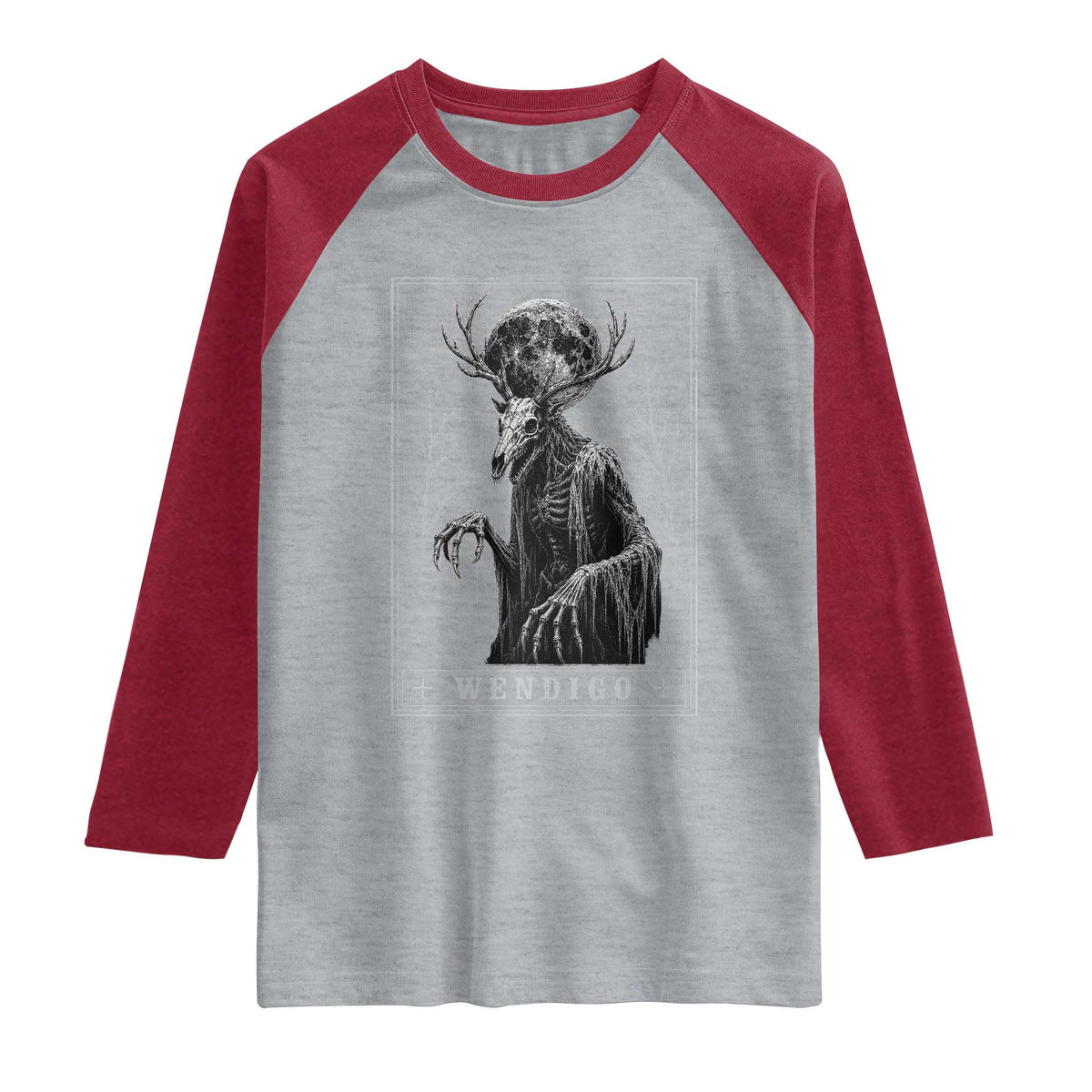 Wendigo Tarot Card Cryptid Monochromatic Occult Graphic Raglan Shirt