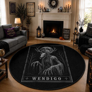 Wendigo Tarot Card Cryptid Monochromatic Occult Graphic Round Rug
