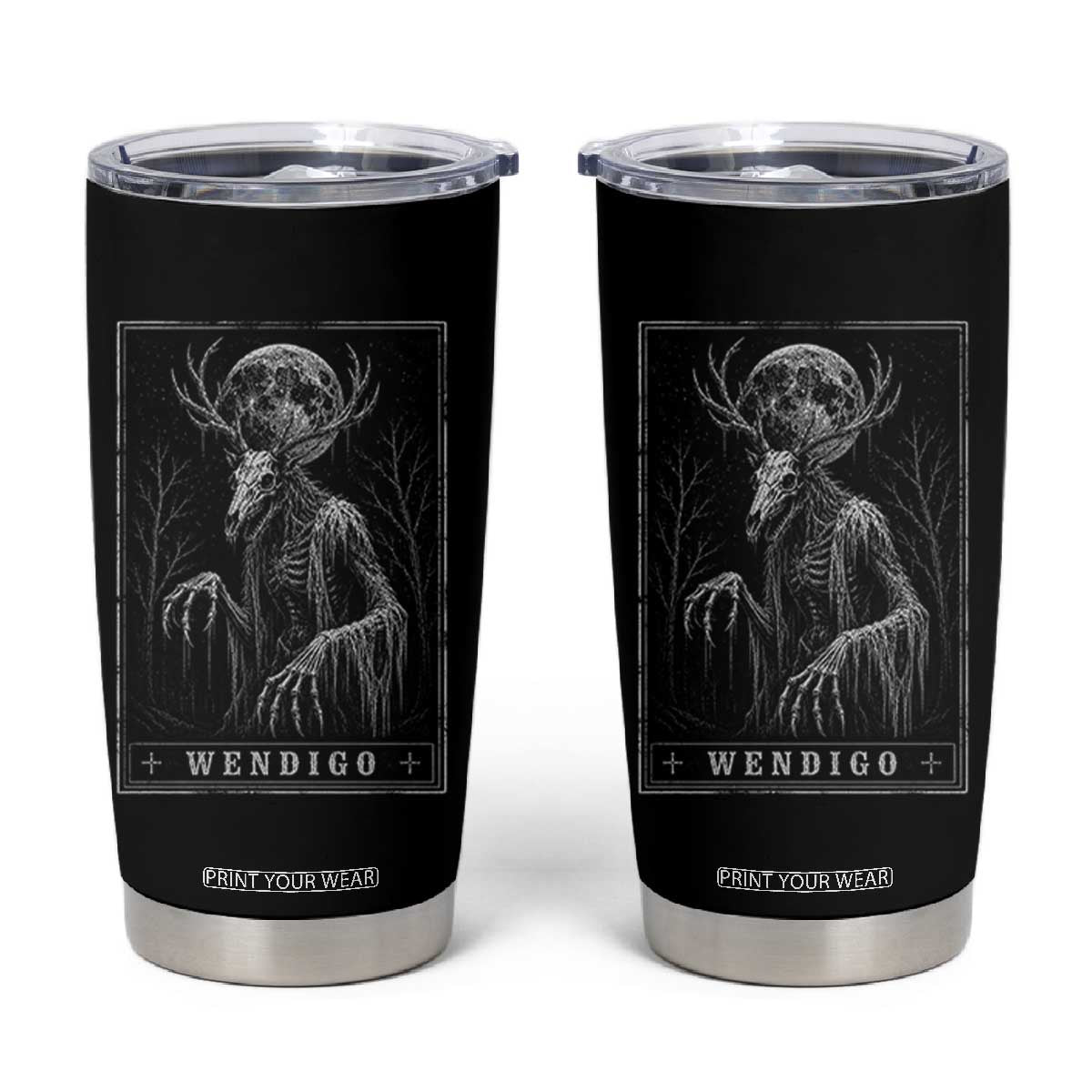 Wendigo Tarot Card Cryptid Monochromatic Occult Graphic Tumbler Cup