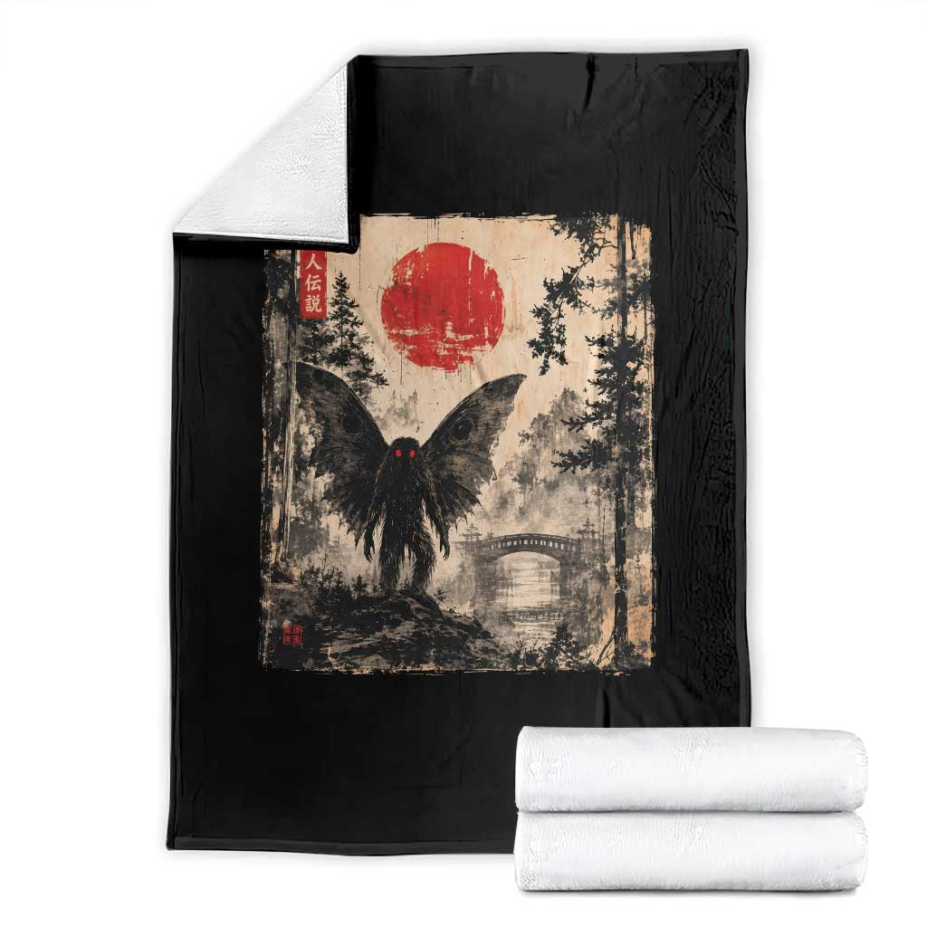 Mothman Japanese Throw Blanket Vintage Cryptid Graphic Ukiyo-e Art Funny
