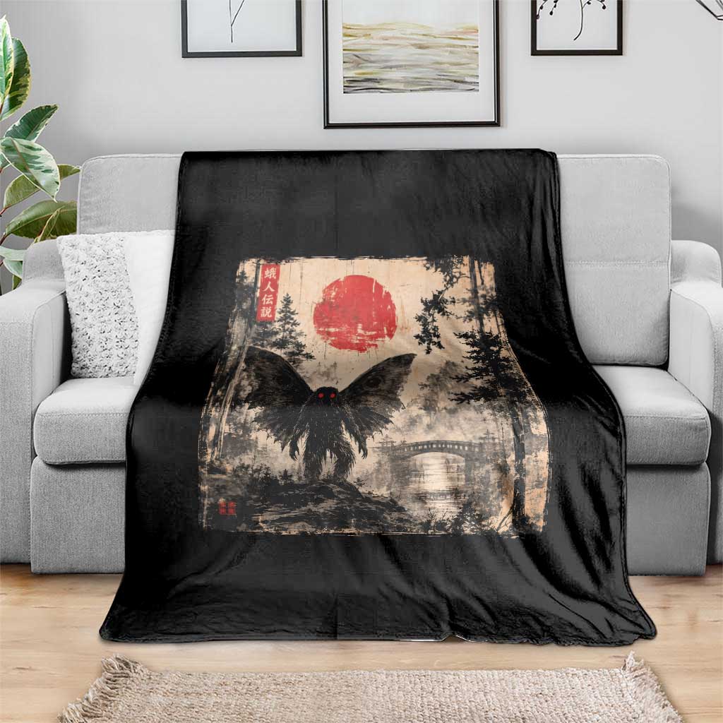 Mothman Japanese Throw Blanket Vintage Cryptid Graphic Ukiyo-e Art Funny