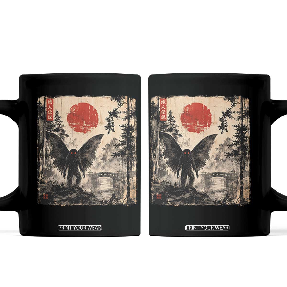 Mothman Japanese Coffee Mug Vintage Cryptid Graphic Ukiyo-e Art Funny