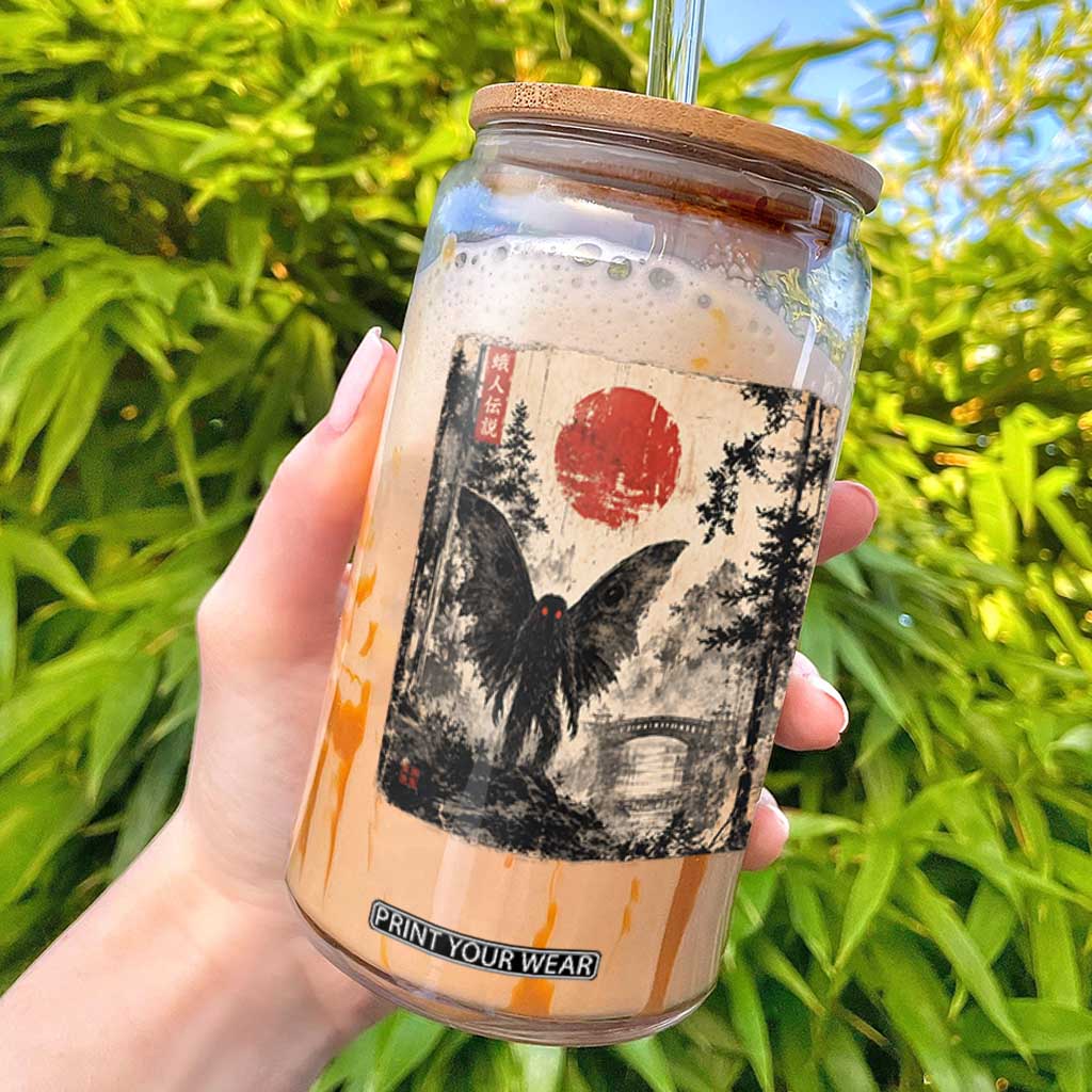 Mothman Japanese Glass Can Vintage Cryptid Graphic Ukiyo-e Art Funny
