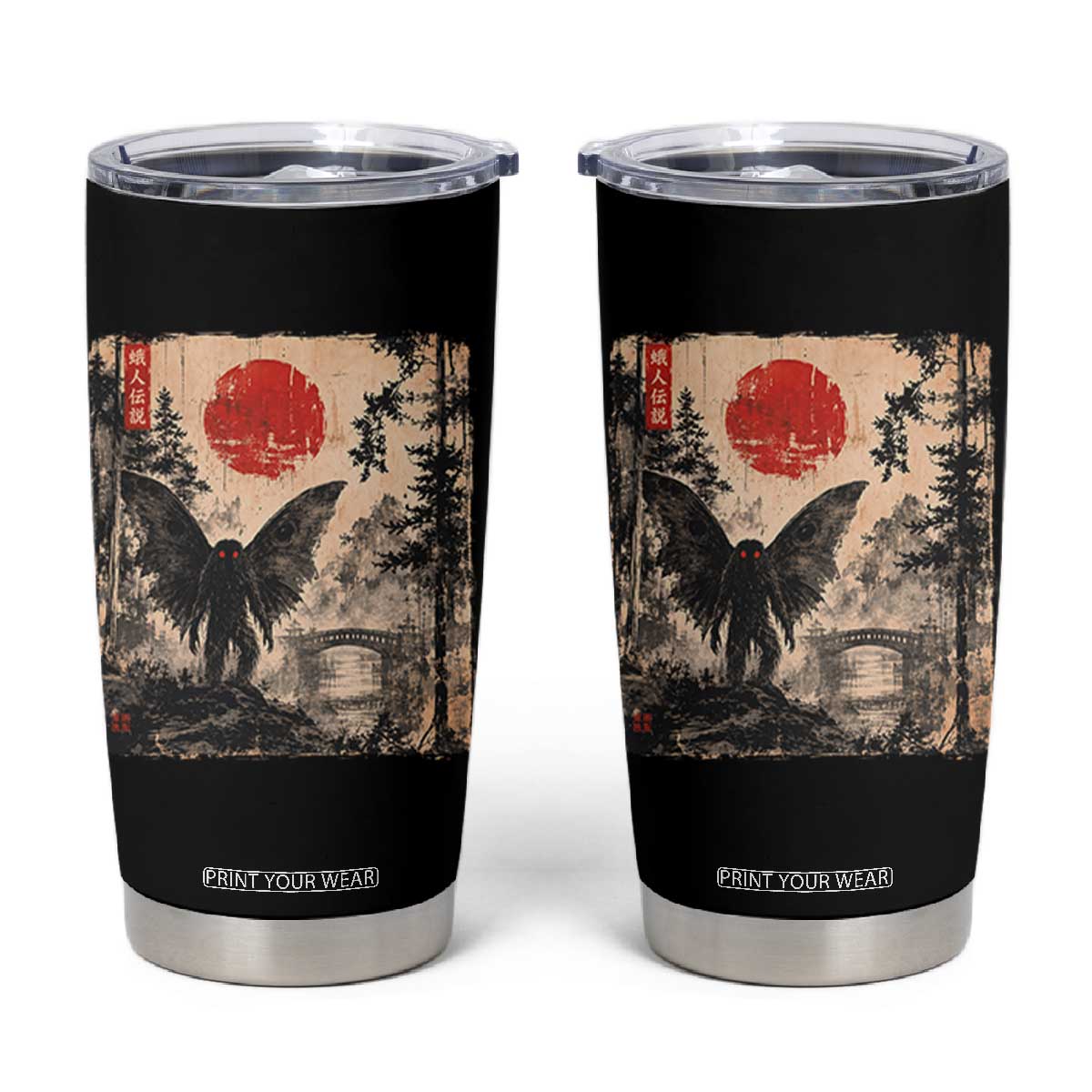 Mothman Japanese Tumbler Cup Vintage Cryptid Graphic Ukiyo-e Art Funny