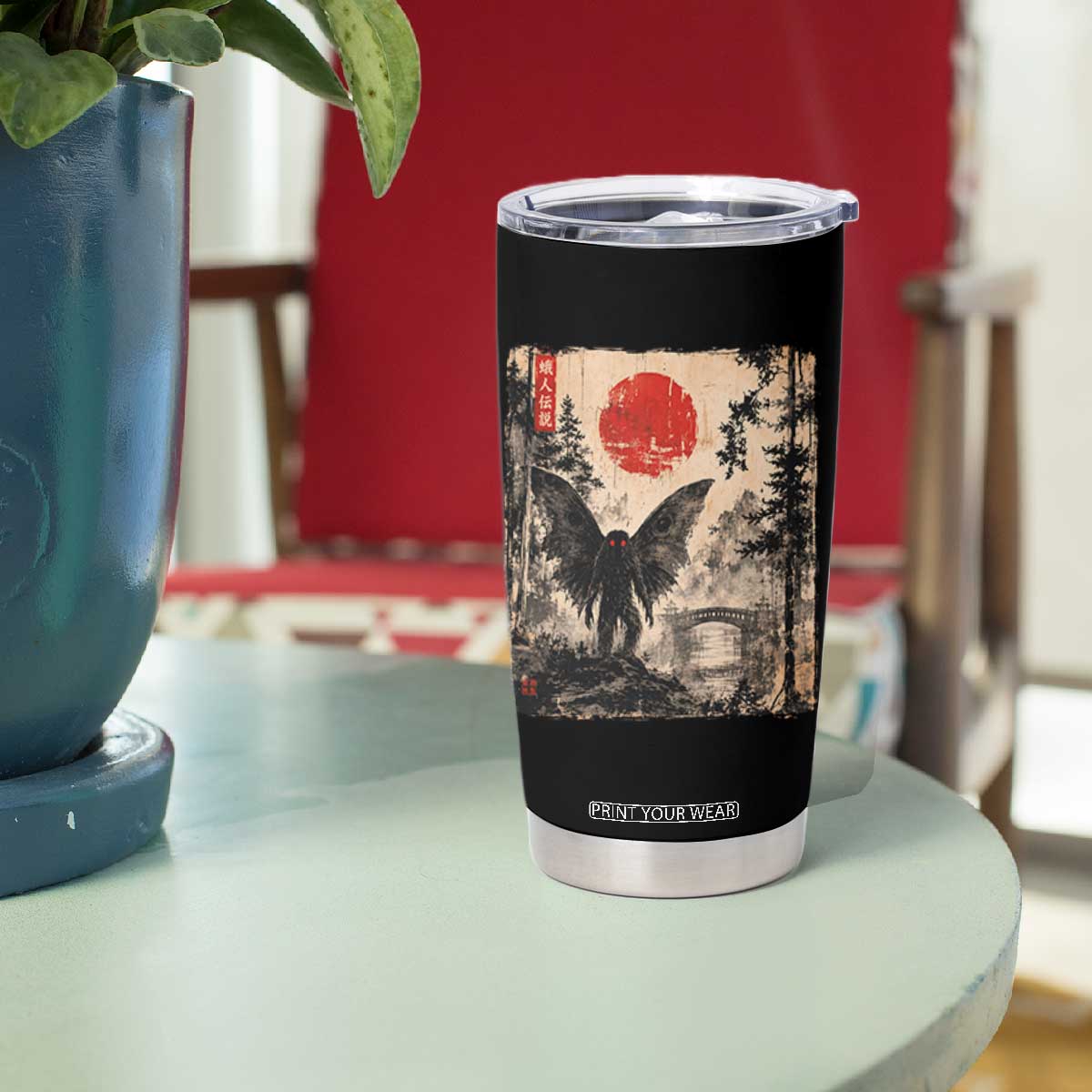 Mothman Japanese Tumbler Cup Vintage Cryptid Graphic Ukiyo-e Art Funny