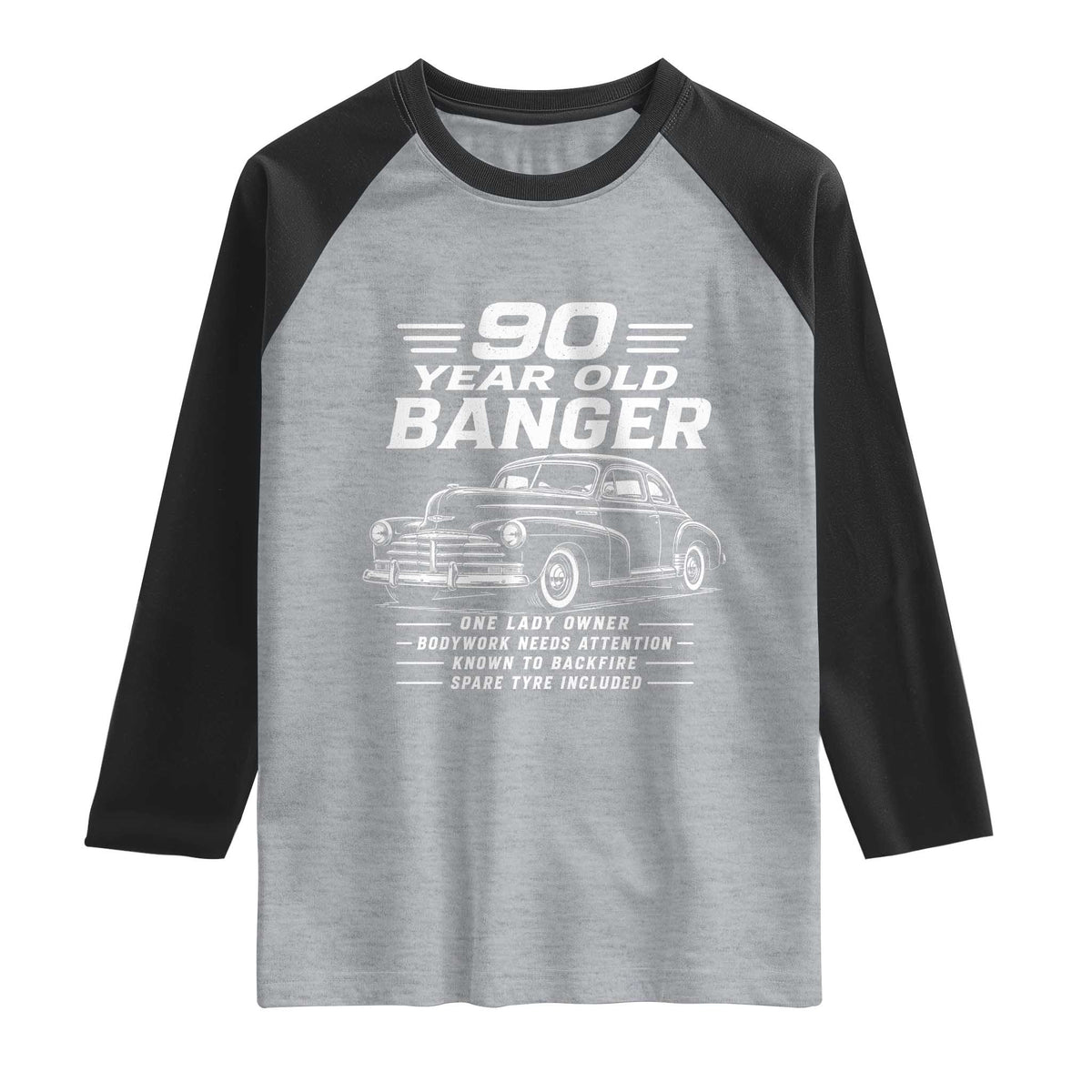 Vintage Car 90th Birthday Graphic Raglan Shirt Funny 90 Year Old Gift Banger Car Guy