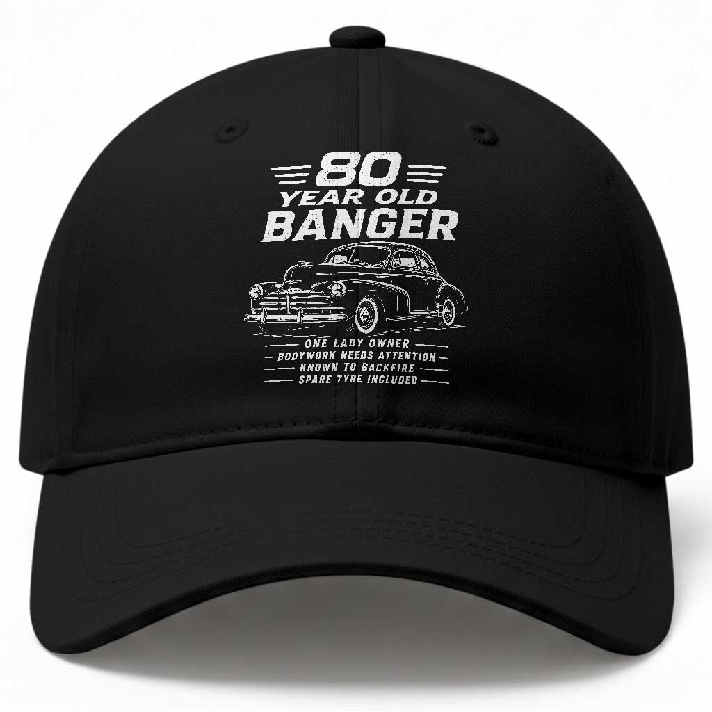 Vintage Car 80th Birthday Graphic Baseball Cap Funny 80 Year Old Gift Banger Car Guy
