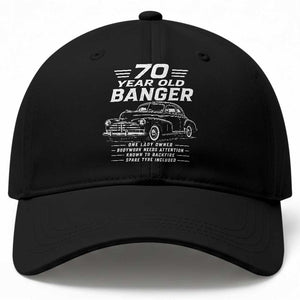 Vintage Car 70th Birthday Graphic Baseball Cap Funny 70 Year Old Gift Banger Car Guy