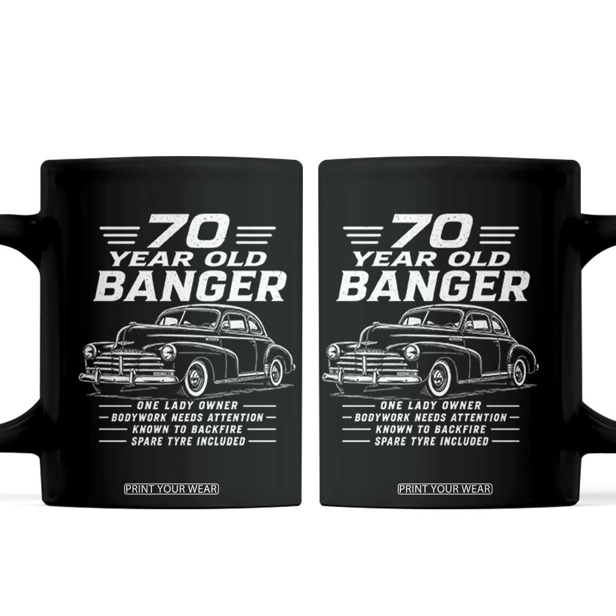 Vintage Car 70th Birthday Graphic Coffee Mug Funny 70 Year Old Gift Banger Car Guy