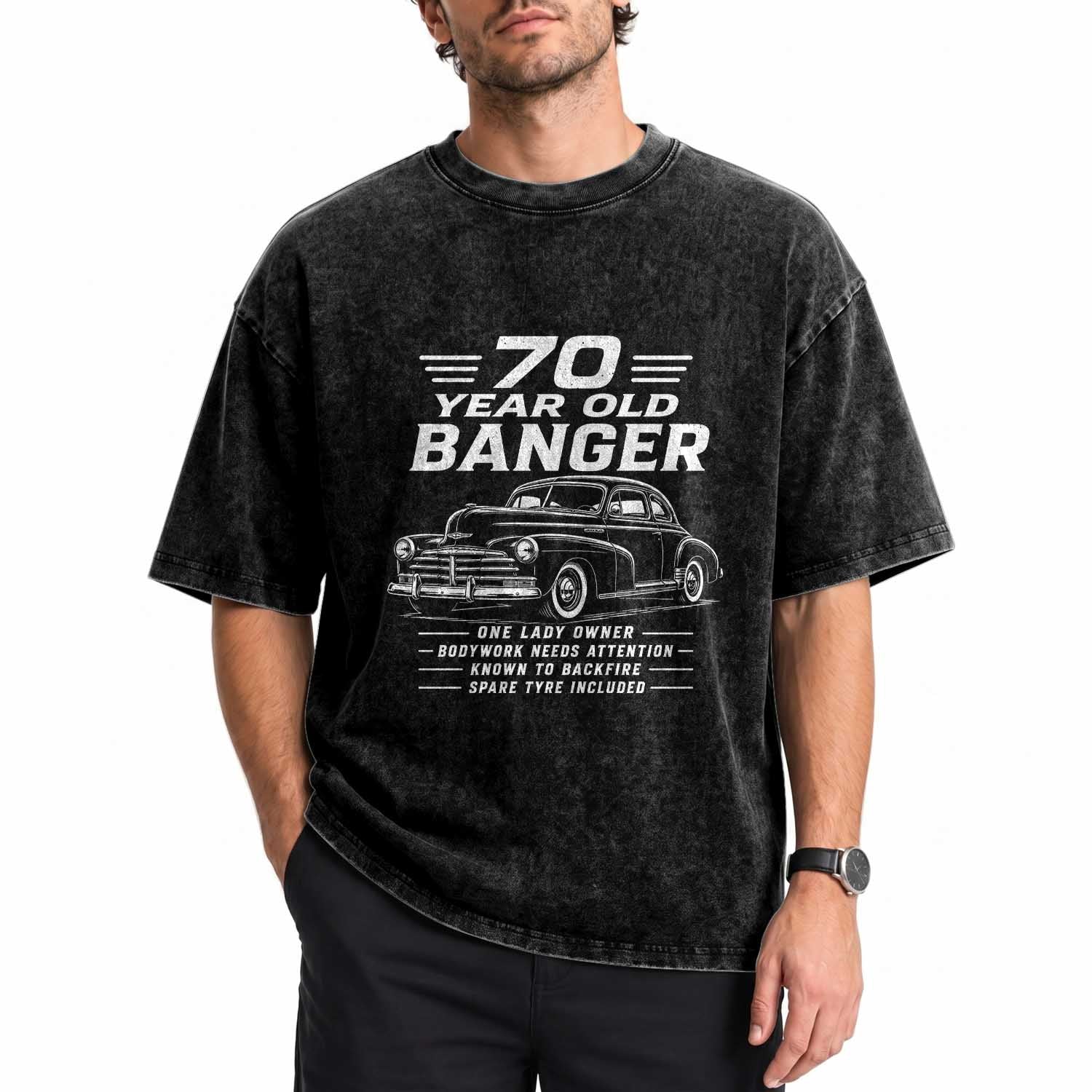 Vintage Car 70th Birthday Graphic Washed Cotton T-Shirt Funny 70 Year Old Gift Banger Car Guy