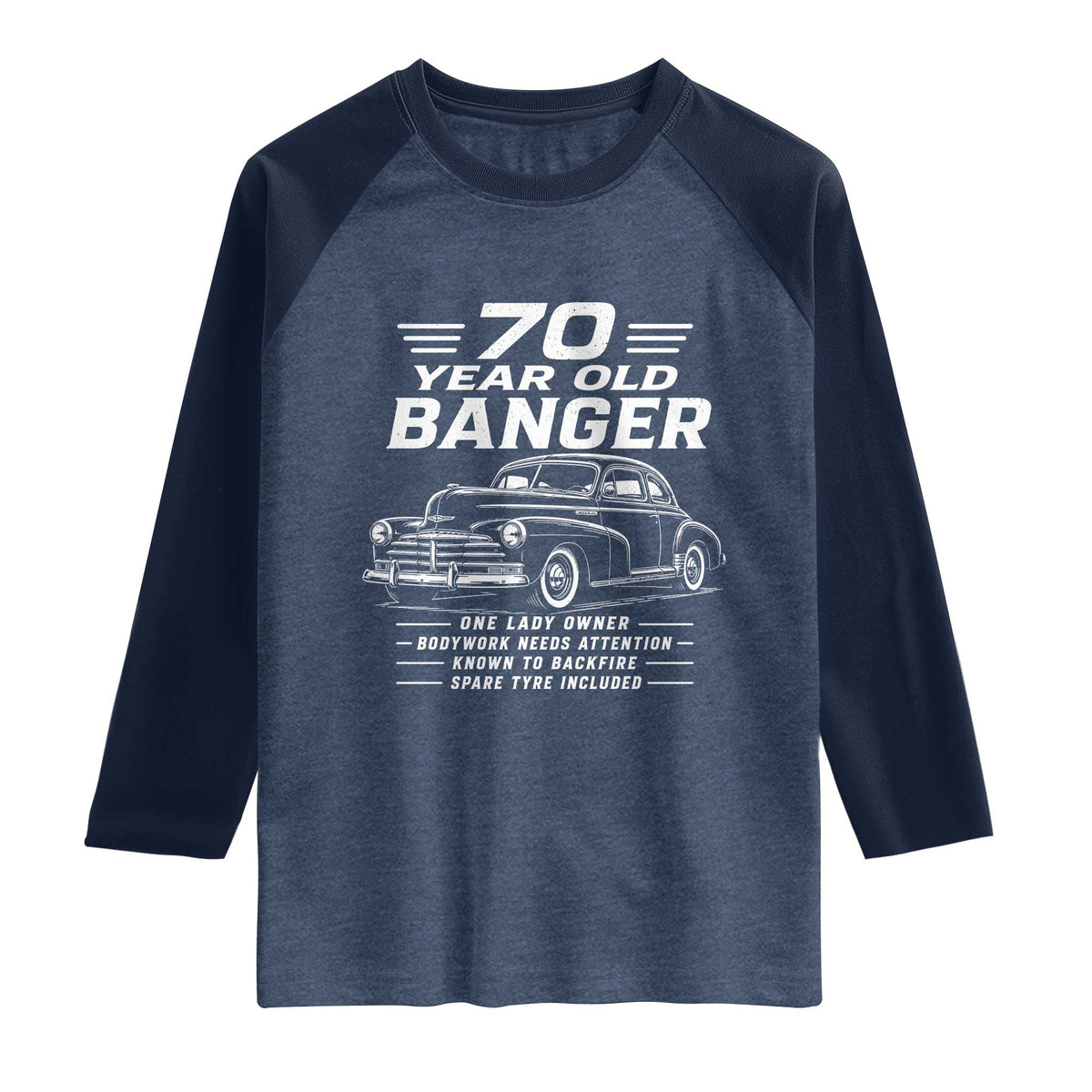 Vintage Car 70th Birthday Graphic Raglan Shirt Funny 70 Year Old Gift Banger Car Guy