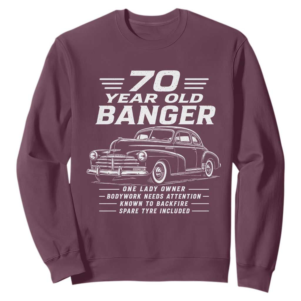 Vintage Car 70th Birthday Graphic Sweatshirt Funny 70 Year Old Gift Banger Car Guy
