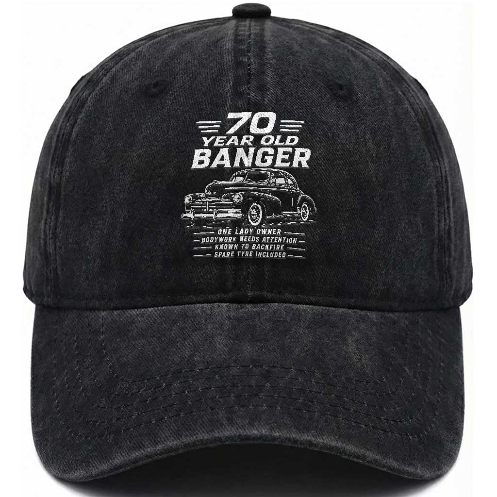 Vintage Car 70th Birthday Graphic Washed Cotton Baseball Cap Funny 70 Year Old Gift Banger Car Guy