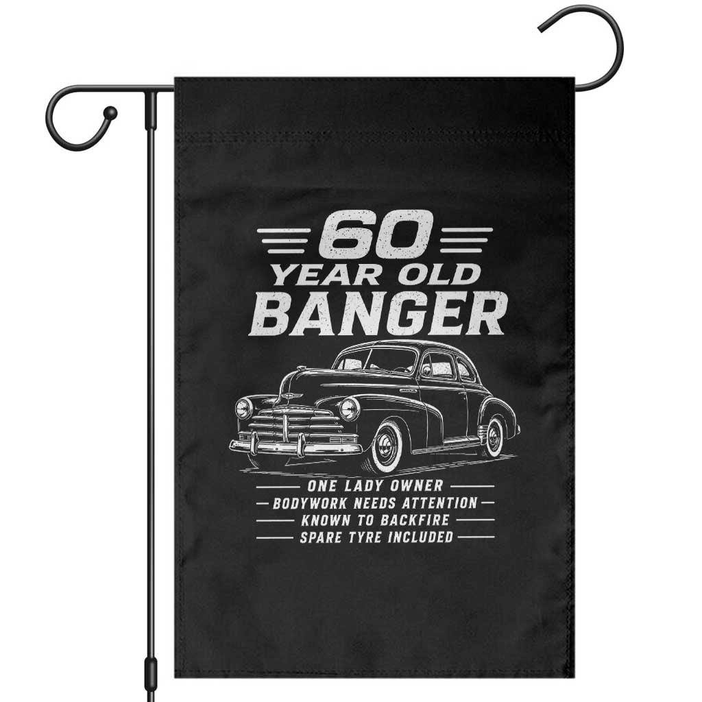 Vintage Car 60th Birthday Graphic Garden Flag Funny 60 Year Old Gift Banger Car Guy