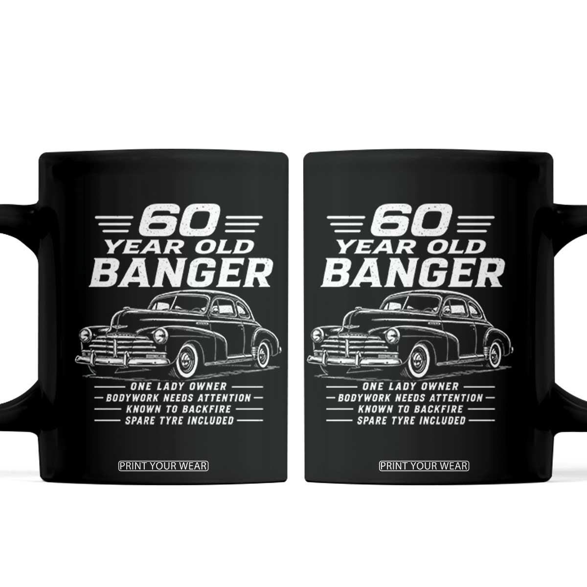 Vintage Car 60th Birthday Graphic Coffee Mug Funny 60 Year Old Gift Banger Car Guy