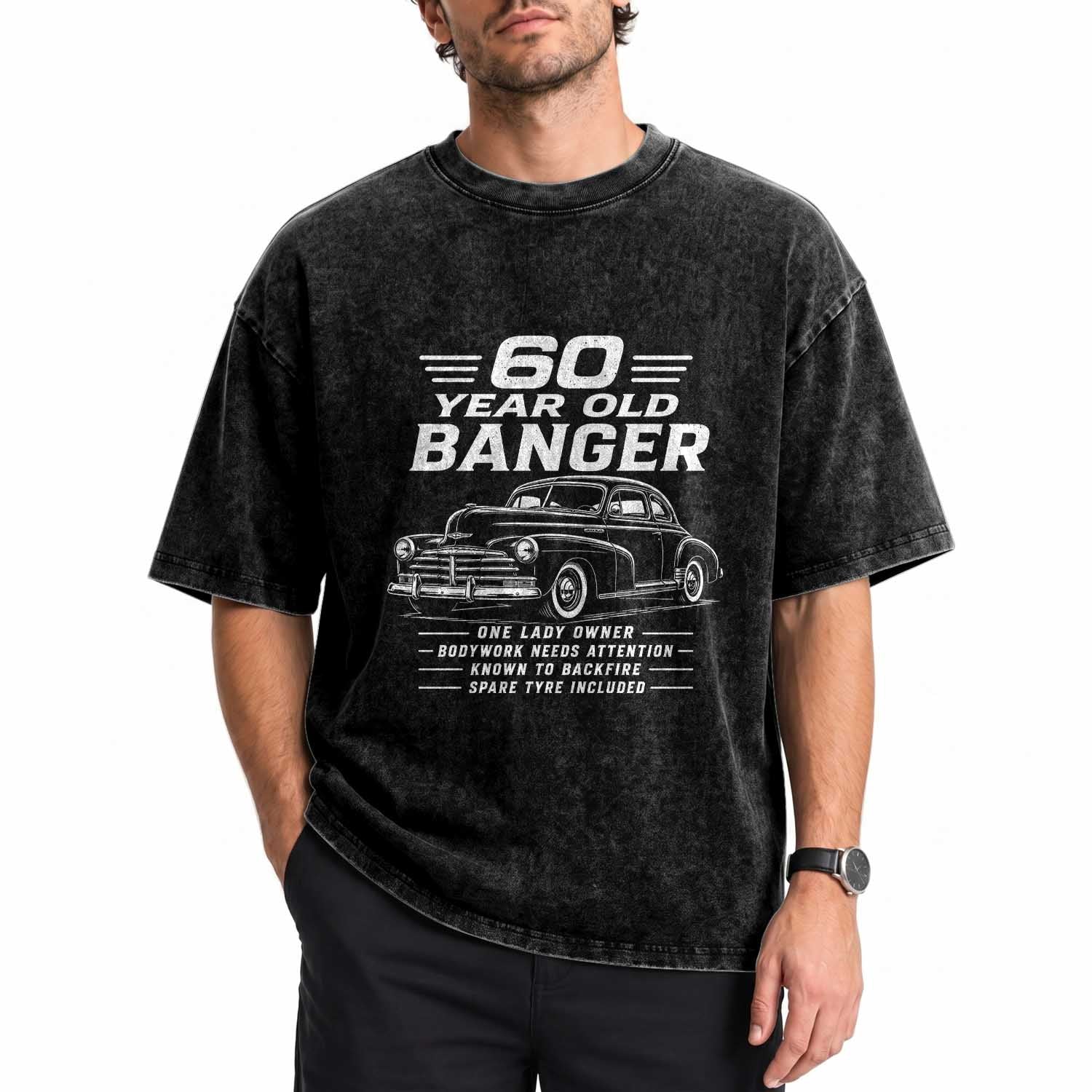 Vintage Car 60th Birthday Graphic Washed Cotton T-Shirt Funny 60 Year Old Gift Banger Car Guy