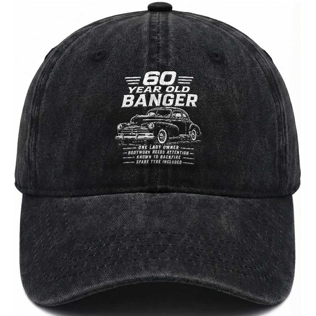 Vintage Car 60th Birthday Graphic Washed Cotton Baseball Cap Funny 60 Year Old Gift Banger Car Guy