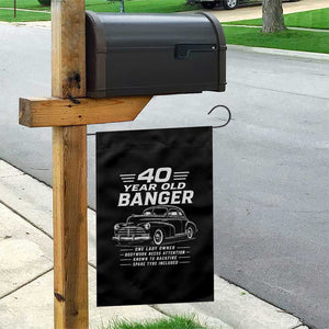 Vintage Car 40th Birthday Graphic Garden Flag Funny 40 Year Old Gift Banger Car Guy