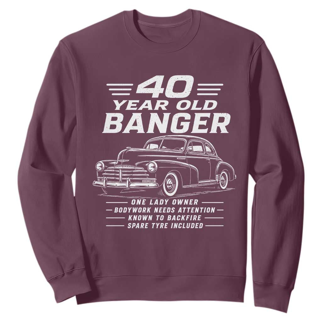 Vintage Car 40th Birthday Graphic Sweatshirt Funny 40 Year Old Gift Banger Car Guy