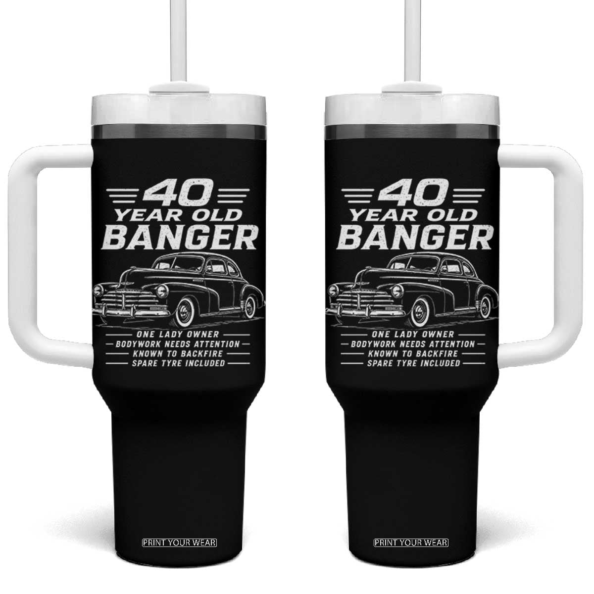 Vintage Car 40th Birthday Graphic Tumbler With Handle Funny 40 Year Old Gift Banger Car Guy