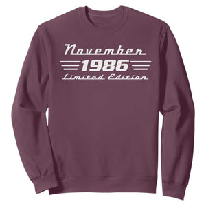 1986 November 40th Birthday Sweatshirt Vintage Limited Edition 40 Year Old Gift